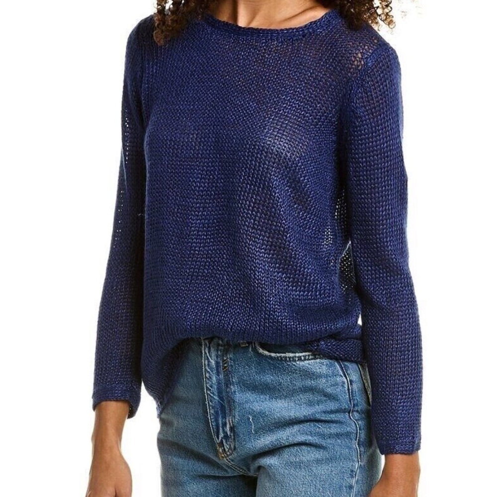 J.McLaughlin size Large‎ blue cotton, linen crewneck long sleeve sweater